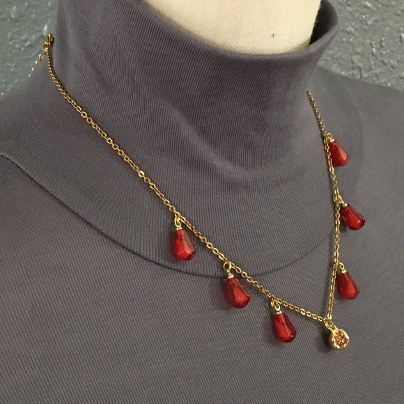 Persephone Greek Roman Goddess Pomegranate and Seeds Handmade Gold Red Necklace - Picture 9 of 15